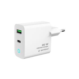 Gembird 2-port 20W USB fast charger, LED, white