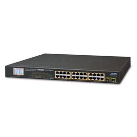 Planet Unmanaged 24 Port RJ45 Gigabit 802.3at PoE 2 Port Gigabit SFP Ethernet Switch with LCD PoE Monitor