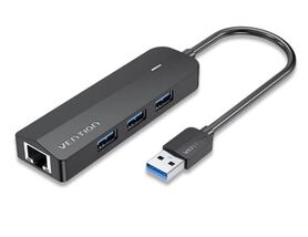 Vention 3 Port USB 3.0 Hub with Gigabit Ethernet Adapter 0 15m Black