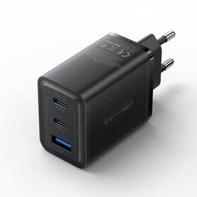 Vention 3 Port USB (C C A) GaN Charger (65W 65W 30W) EU Plug Black