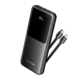 Vention 10000mAh Power Bank (Micro USB USB C USB A USB A) with Built in USB C and Lightning Cables 22.5W Black LED Display Type